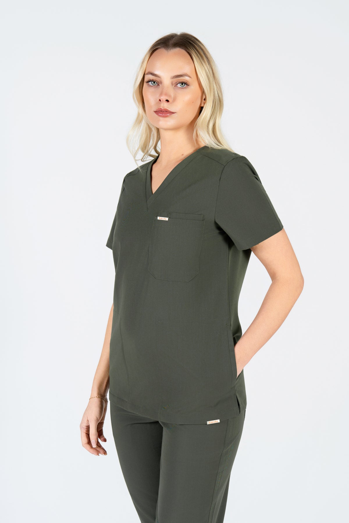 Tasca Women's V Neck Four pockets Scrub With Invisible Side Pockets