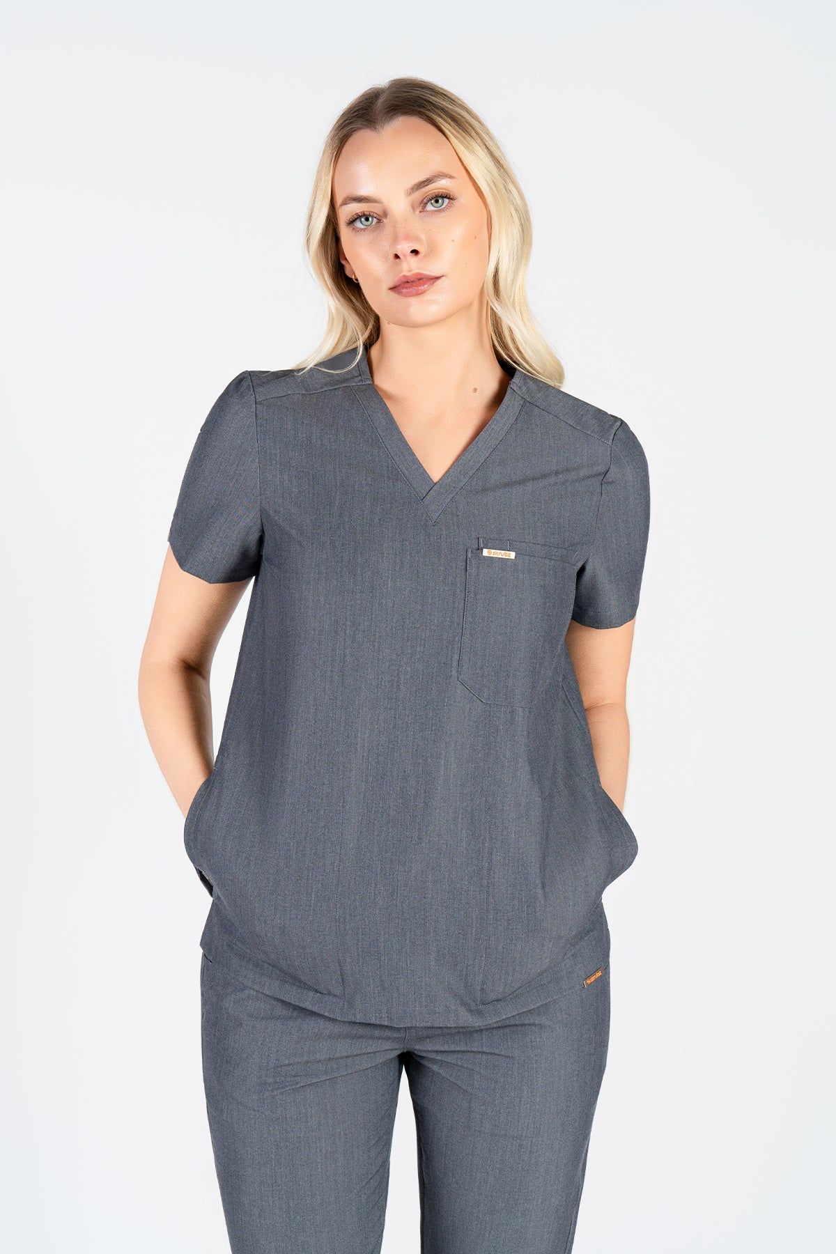 Tasca Women's V Neck Four pockets Scrub With Invisible Side Pockets