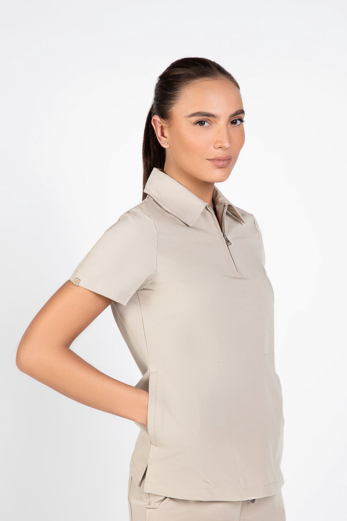 Kiro Side Pocket Zip Neck Top Womens