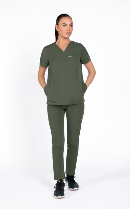 Tasca Women's V Neck Four pockets Scrub With Invisible Side Pockets