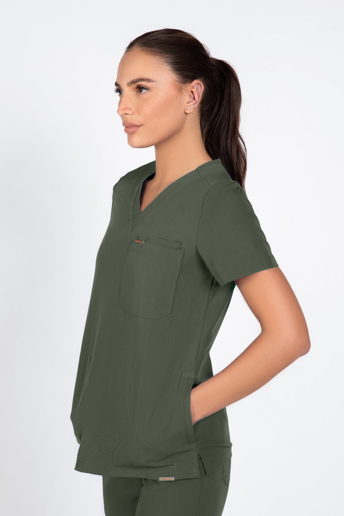 Tasca Women's V Neck Four pockets Scrub With Invisible Side Pockets