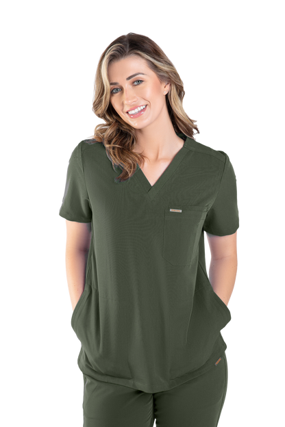 Tasca Women's V Neck Four pockets Scrub With Invisible Side Pockets