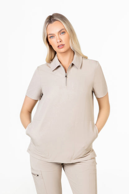 Kiro Side Pocket Zip Neck Top Womens