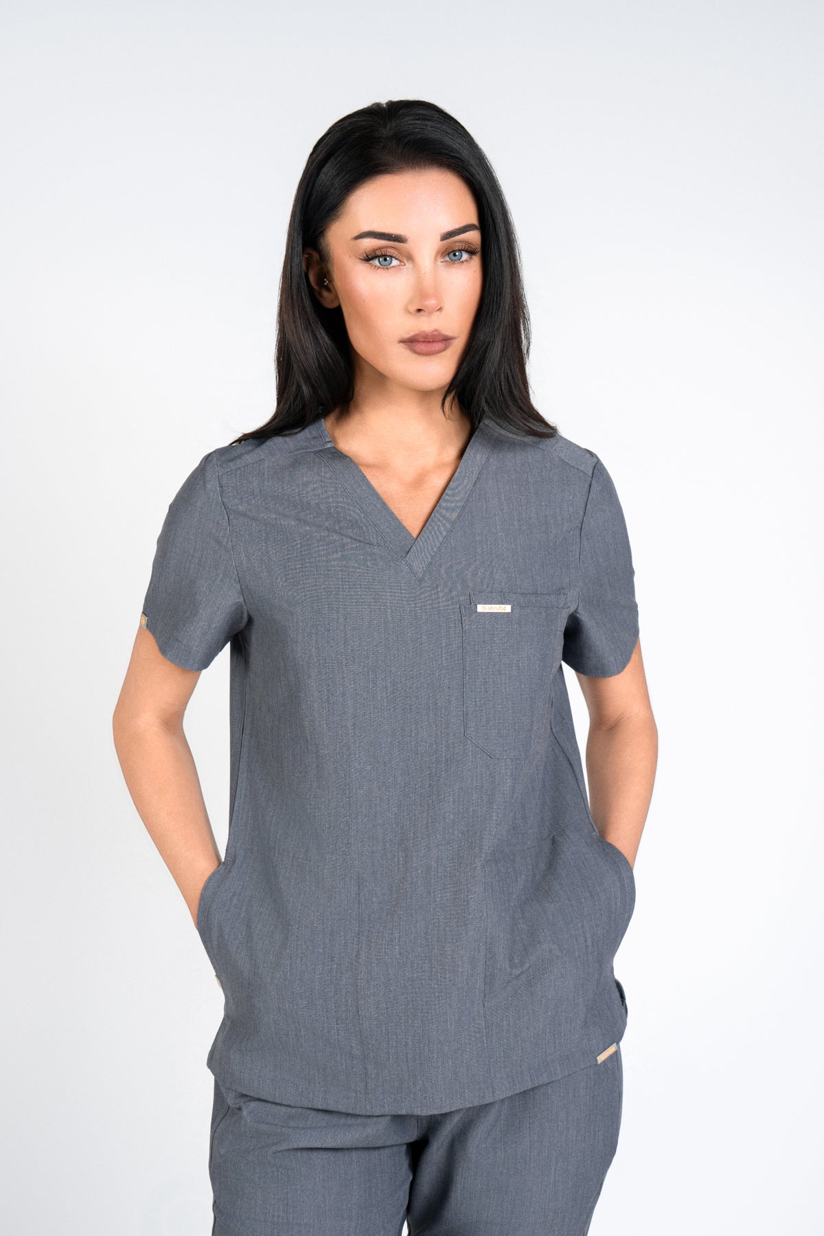 Tasca Women's V Neck Four pockets Scrub With Invisible Side Pockets