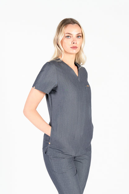 Tasca Women's V Neck Four pockets Scrub With Invisible Side Pockets