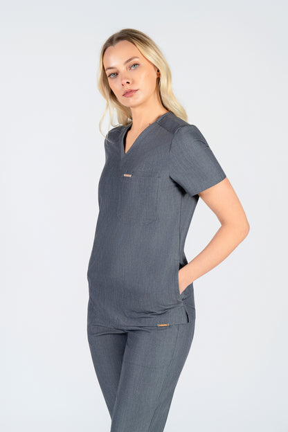 Tasca Women's V Neck Four pockets Scrub With Invisible Side Pockets