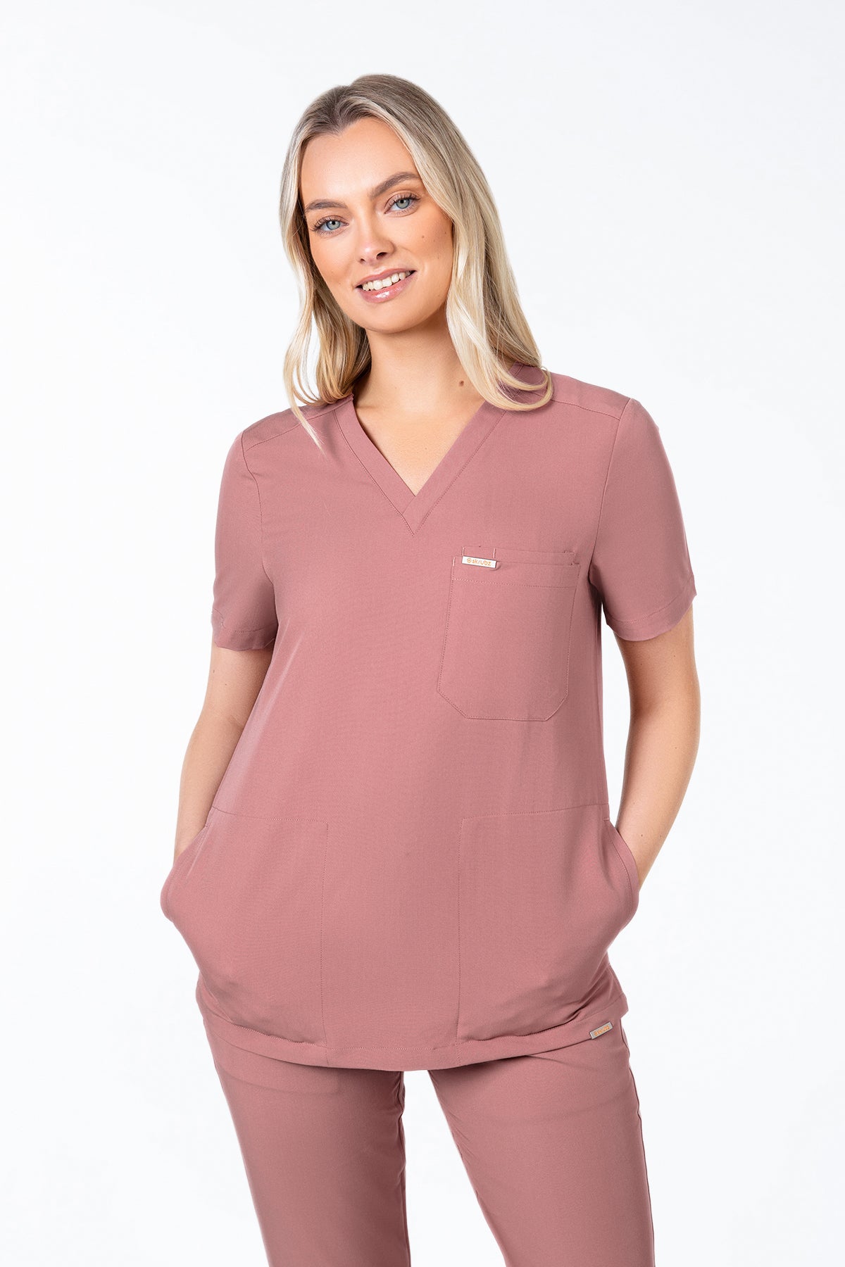 Tasca Women's V Neck Four pockets Scrub With Invisible Side Pockets