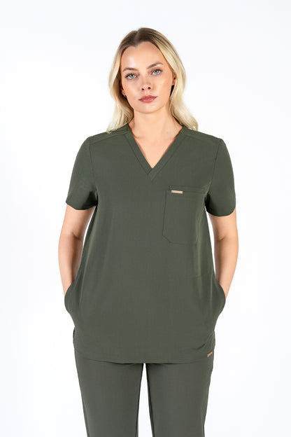Tasca Women's V Neck Four pockets Scrub With Invisible Side Pockets