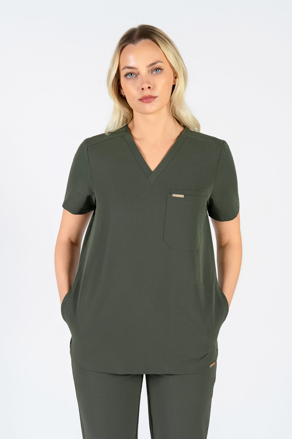 Tasca Women's V Neck Four pockets Scrub With Invisible Side Pockets