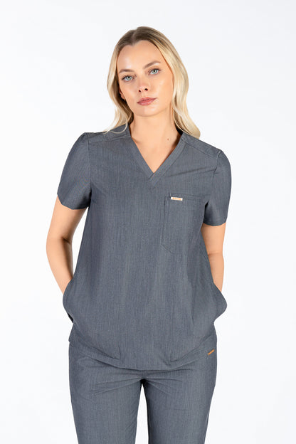 Tasca Women's V Neck Four pockets Scrub With Invisible Side Pockets