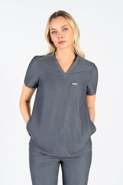 Tasca Women's V Neck Four pockets Scrub With Invisible Side Pockets