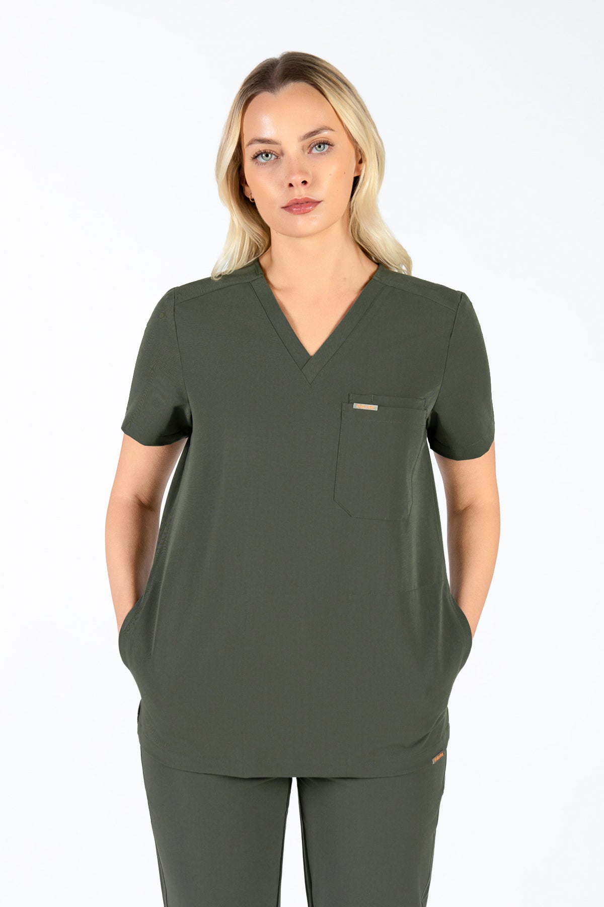 Tasca Women's V Neck Four pockets Scrub With Invisible Side Pockets