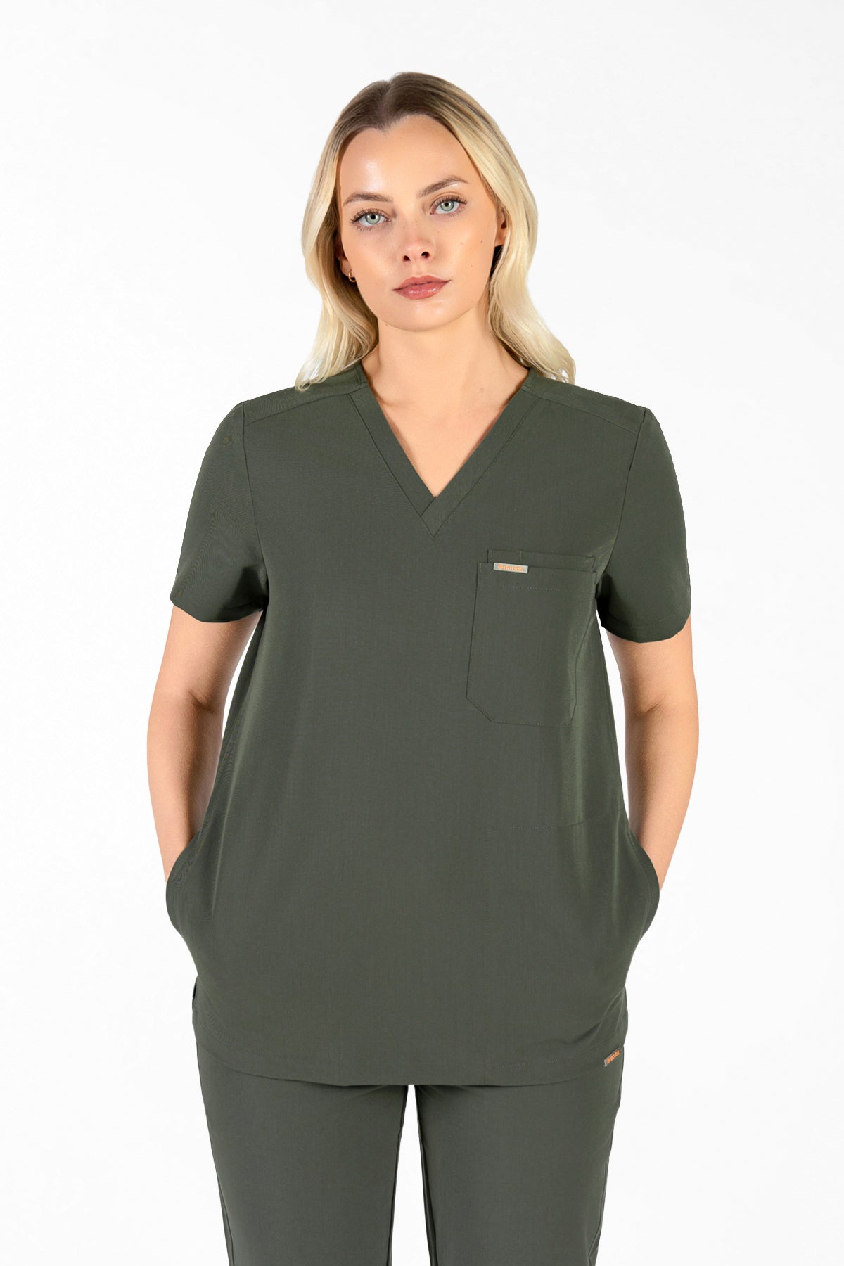 Tasca Women's V Neck Four pockets Scrub With Invisible Side Pockets