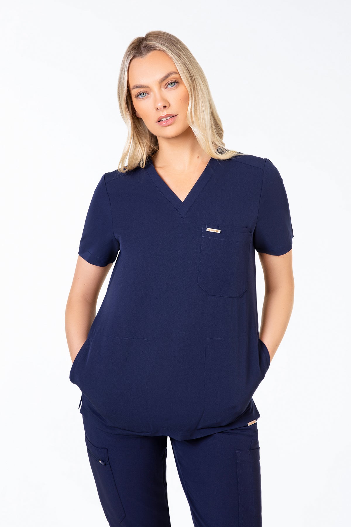 Tasca Women's V Neck Four pockets Scrub With Invisible Side Pockets