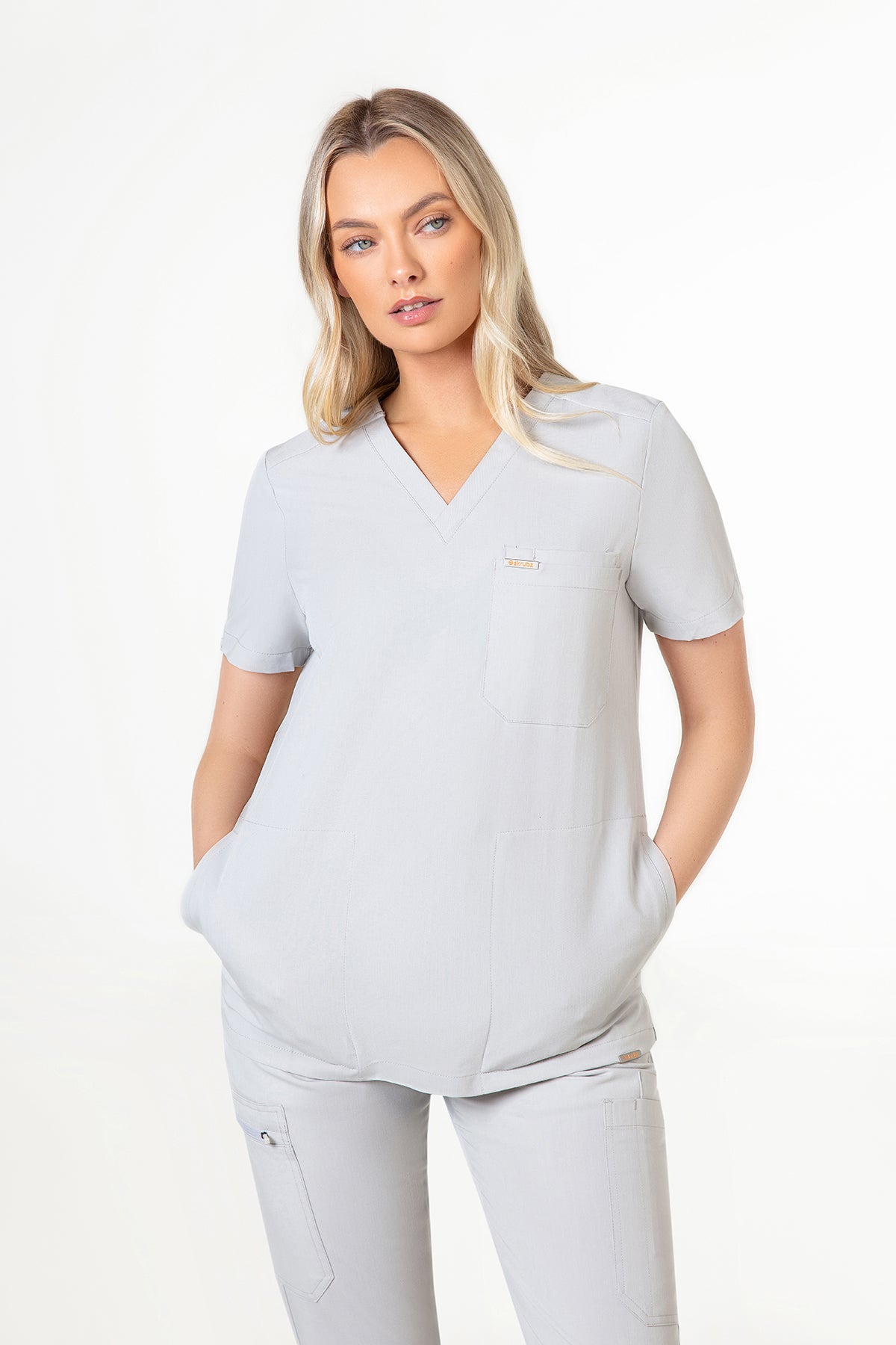 Tasca Women's V Neck Four pockets Scrub With Invisible Side Pockets