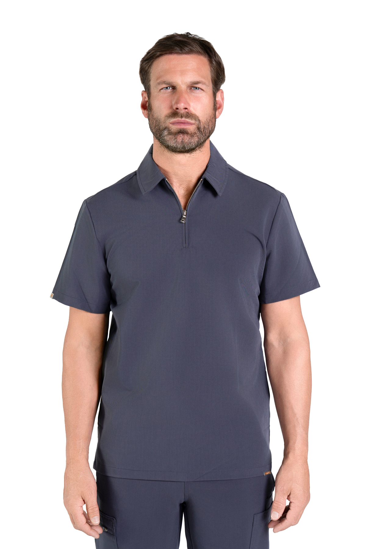 Kiro Zip Neck Polo Scrub Mens NewGen - Grey, XL