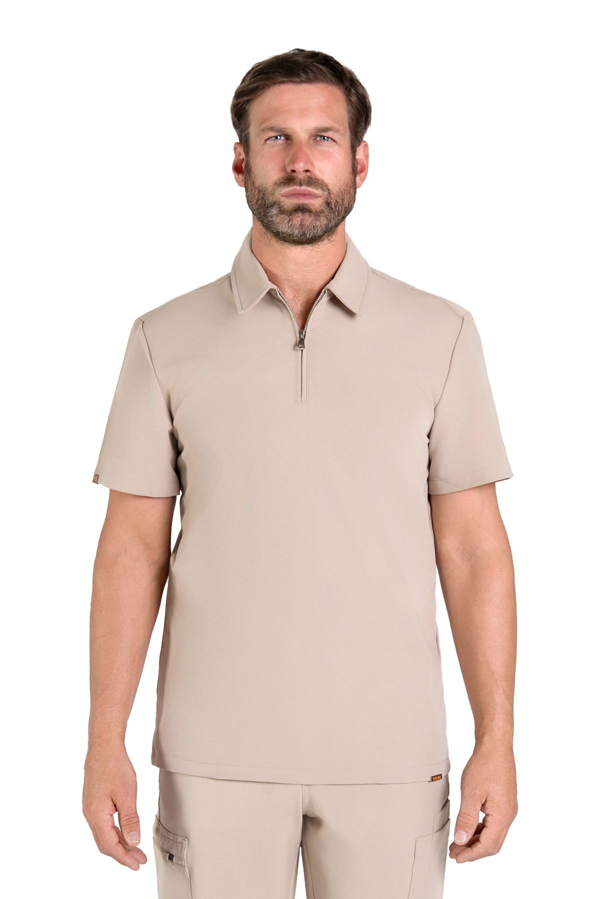 Kiro Zip Neck Polo Scrub Mens NewGen - Sand Stone, XL