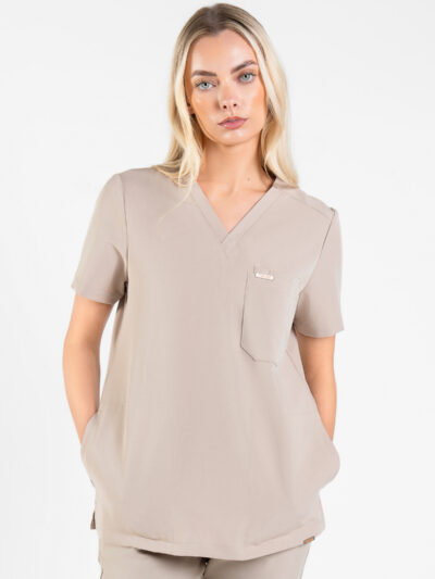 Tasca Women's V Neck Four pockets Scrub With Invisible Side Pockets - Sand Stone, XL