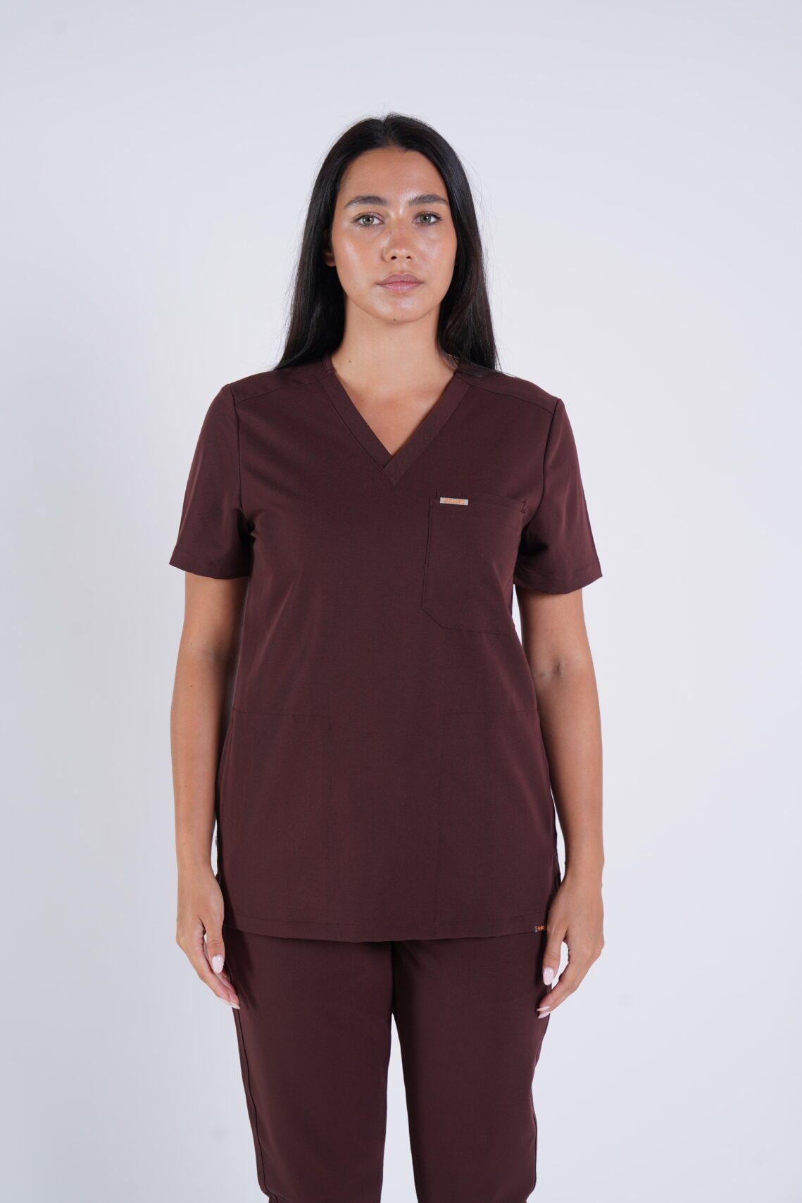 Tasca Women's V Neck Four pockets Scrub With Invisible Side Pockets - Chocolate Brown, XL