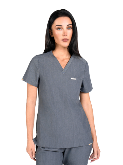 Tasca Women's V Neck Four pockets Scrub With Invisible Side Pockets - Graphite Grey, L
