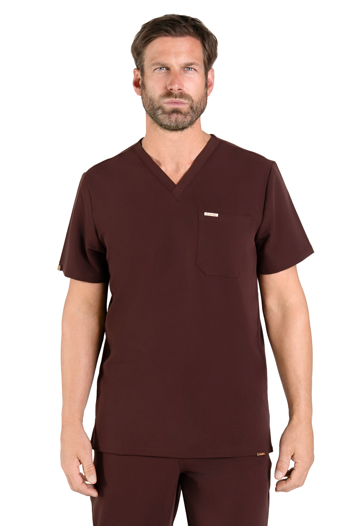 Kaizen V Neck One Pocket Scrub Top Mens - Chocolate Brown, XL