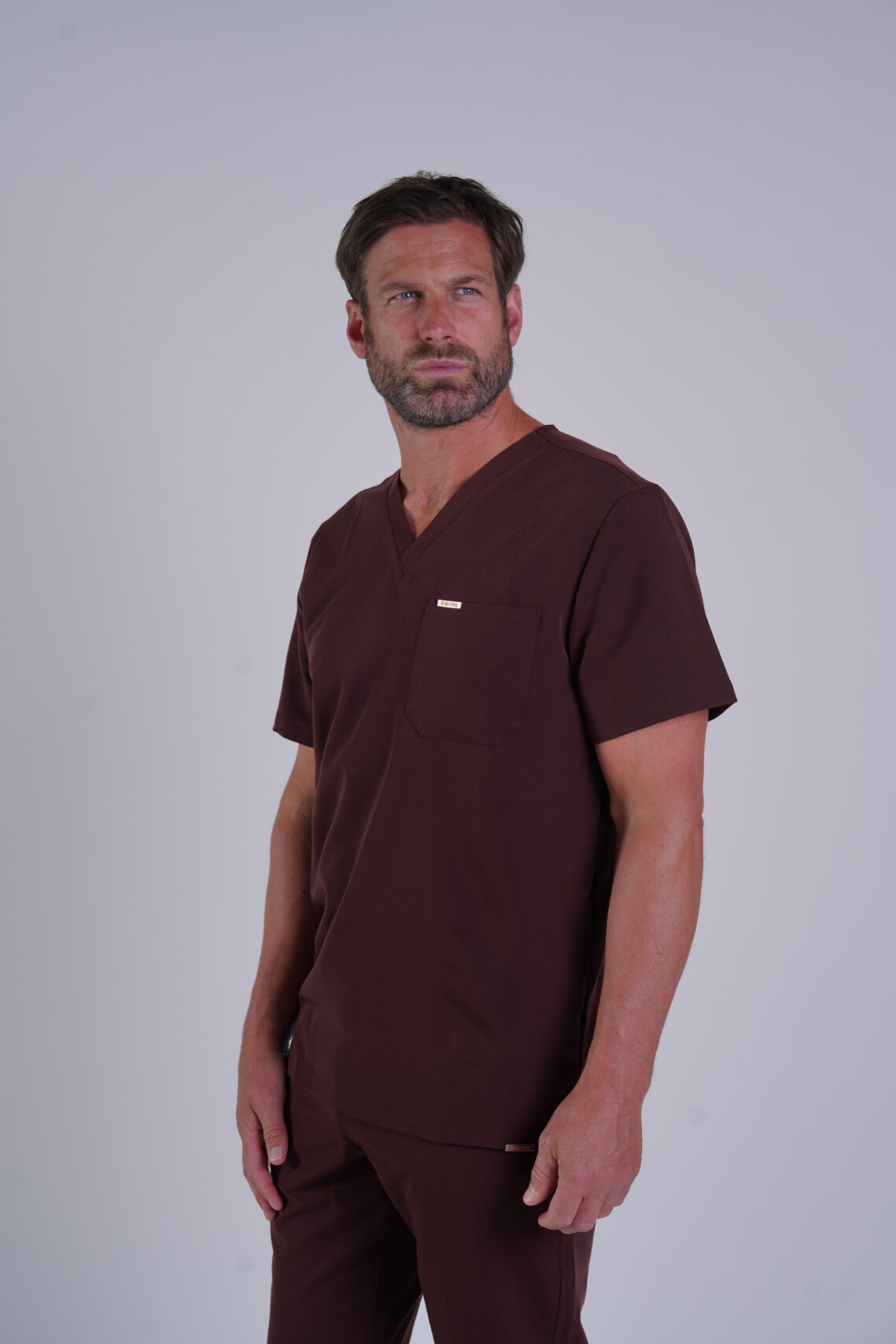 Kaizen V Neck One Pocket Scrub Top Mens - Chocolate Brown, XL