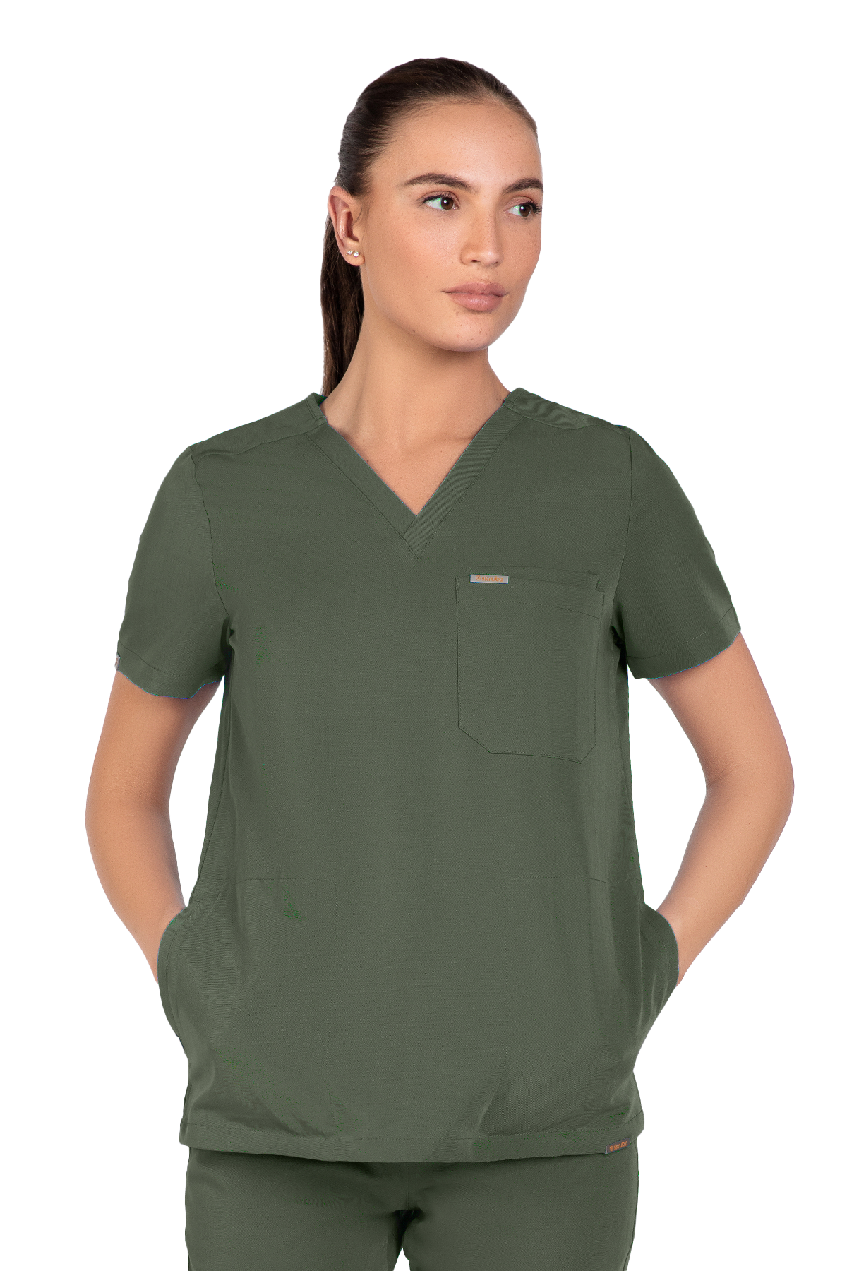 Tasca Women's V Neck Four pockets Scrub With Invisible Side Pockets - Moss Green, XL